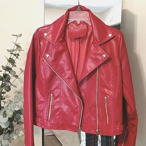 Red faux leather jacket from Shein